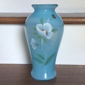 Fenton Art Glass Blue Vase NWT 2002 Collectible